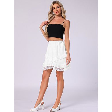 Flowy Mini Skirt for Women's Ruffle Elastic High Waist Casual Summer Tiered Skirts