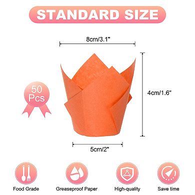 50 Pcs Tulip Baking Cups Cupcake Muffins Liners Paper Greaseproof Wrappers for Party