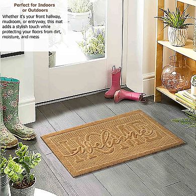 Gardenised Heavy Duty Coco Coir Doormat with Non Slip PVC Baking Embossed Welcome Design Coconut
