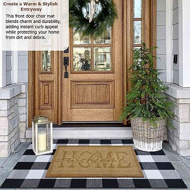 Gardenised Heavy Duty Coco Coir Doormat with Non Slip PVC Baking Embossed Welcome Design Coconut