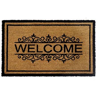 Gardenised Heavy Duty Coco Coir Doormat with Non Slip PVC Baking Embossed Welcome Design Coconut