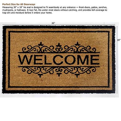 Gardenised Heavy Duty Coco Coir Doormat with Non Slip PVC Baking Embossed Welcome Design Coconut