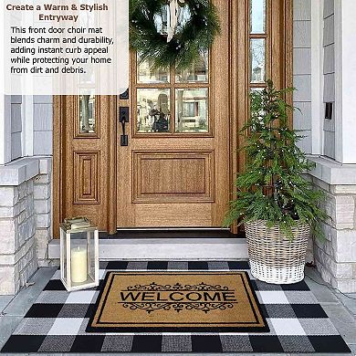 Gardenised Heavy Duty Coco Coir Doormat with Non Slip PVC Baking Embossed Welcome Design Coconut