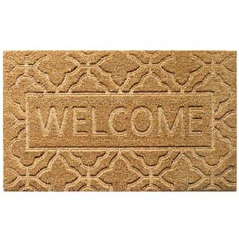Gardenised Heavy Duty Coco Coir Doormat with Non Slip PVC Baking Embossed Welcome Design Coconut