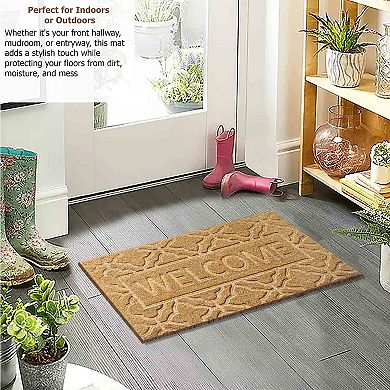 Gardenised Heavy Duty Coco Coir Doormat with Non Slip PVC Baking Embossed Welcome Design Coconut