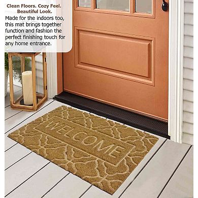 Gardenised Heavy Duty Coco Coir Doormat with Non Slip PVC Baking Embossed Welcome Design Coconut