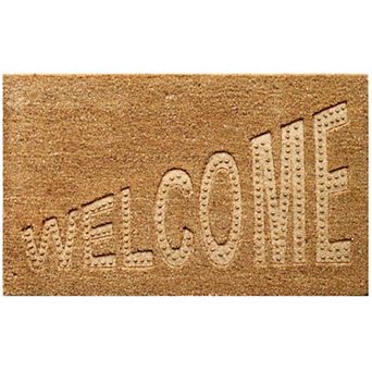Gardenised Heavy Duty Coco Coir Doormat Non Slip PVC Baking Embossed Welcome Design Coconut Fiber
