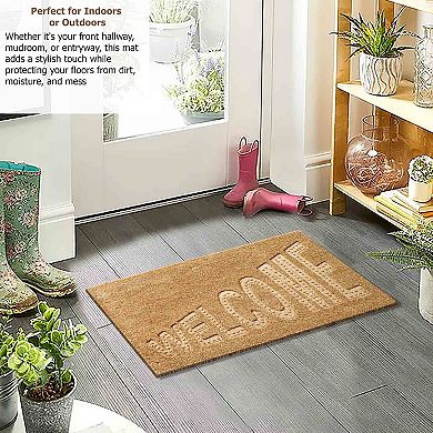 Gardenised Heavy Duty Coco Coir Doormat Non Slip PVC Baking Embossed Welcome Design Coconut Fiber