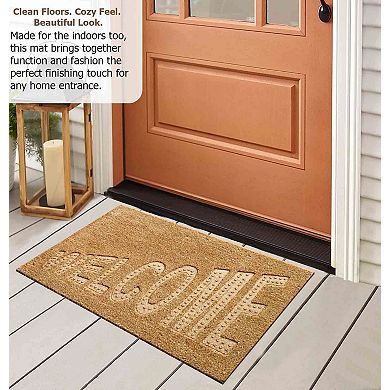 Gardenised Heavy Duty Coco Coir Doormat Non Slip PVC Baking Embossed Welcome Design Coconut Fiber