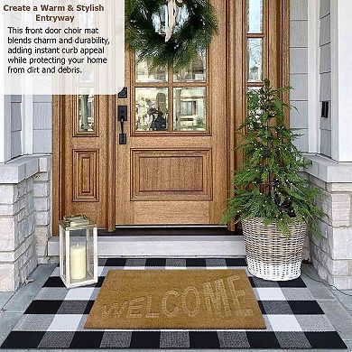 Gardenised Heavy Duty Coco Coir Doormat Non Slip PVC Baking Embossed Welcome Design Coconut Fiber