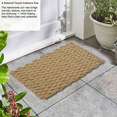 Gardenised Coco Coir Doormat with Braided Rope Design Decorative and Durable Natural Coconut Fiber