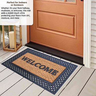 Gardenised Natural Coir and Non-Slip Rubber Doormat with Embossed Welcome Design Coconut Fiber