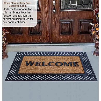 Gardenised Natural Coir and Non-Slip Rubber Doormat with Embossed Welcome Design Coconut Fiber