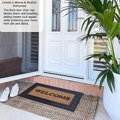 Gardenised Natural Coir and Non-Slip Rubber Doormat with Embossed Welcome Design Coconut Fiber