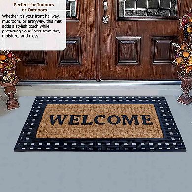 Gardenised Natural Coir and Non-Slip Rubber Doormat with Embossed Welcome Design Coconut Fiber