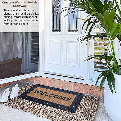 Gardenised Natural Coir and Non-Slip Rubber Doormat with Embossed Welcome Design Coconut Fiber