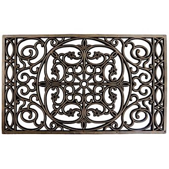 Gardenised Iron-Inspired Rubber Floor Mat with Decorative Swirl Design Heavy-Duty Anti-Slip Rug