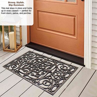 Gardenised Iron-Inspired Rubber Floor Mat with Decorative Swirl Design Heavy-Duty Anti-Slip Rug