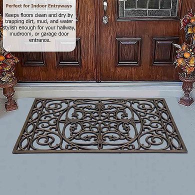 Gardenised Iron-Inspired Rubber Floor Mat with Decorative Swirl Design Heavy-Duty Anti-Slip Rug