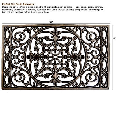 Gardenised Iron-Inspired Rubber Floor Mat with Decorative Swirl Design Heavy-Duty Anti-Slip Rug