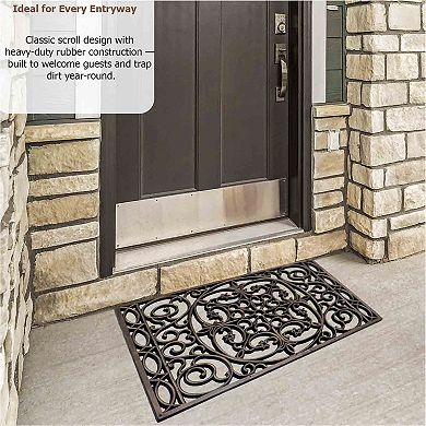 Gardenised Iron-Inspired Rubber Floor Mat with Decorative Swirl Design Heavy-Duty Anti-Slip Rug