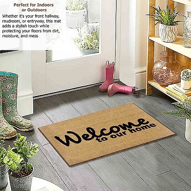 Gardenised Heavy Duty Coco Coir Doormat with Non Slip PVC Baking Embossed Welcome Design Coconut