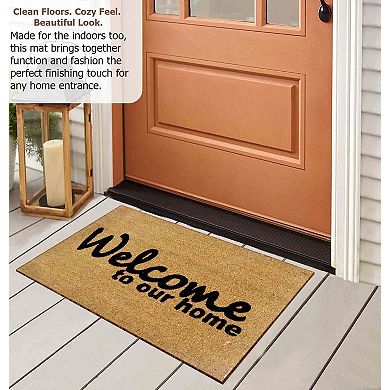 Gardenised Heavy Duty Coco Coir Doormat with Non Slip PVC Baking Embossed Welcome Design Coconut