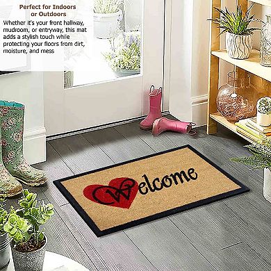 Gardenised Heavy Duty Coco Coir Doormat with Non Slip PVC Baking Embossed Welcome Design Coconut