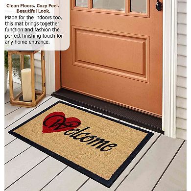 Gardenised Heavy Duty Coco Coir Doormat with Non Slip PVC Baking Embossed Welcome Design Coconut