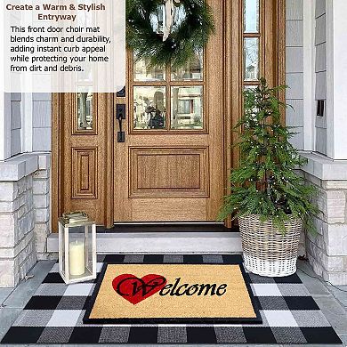 Gardenised Heavy Duty Coco Coir Doormat with Non Slip PVC Baking Embossed Welcome Design Coconut