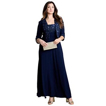 Roaman's Women's Plus Size Plus-Size 2 pc 3/4 Sleeve Embellished Jacket And Gown