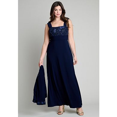 Roaman's Women's Plus Size Plus-Size 2 Piece 3/4 Sleeve Embellished Jacket And Gown