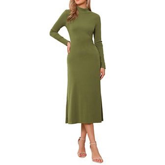 Women's Sweater Maxi Dress Turtleneck Casual Basic Long Sleeve Stretch Flowy Ribbed Knit Long Dress