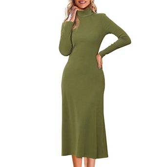 Women's Sweater Maxi Dress Turtleneck Casual Basic Long Sleeve Stretch Flowy Ribbed Knit Long Dress