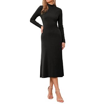 Women's Sweater Maxi Dress Turtleneck Casual Basic Long Sleeve Stretch Flowy Ribbed Knit Long Dress