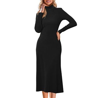 Women's Sweater Maxi Dress Turtleneck Casual Basic Long Sleeve Stretch Flowy Ribbed Knit Long Dress