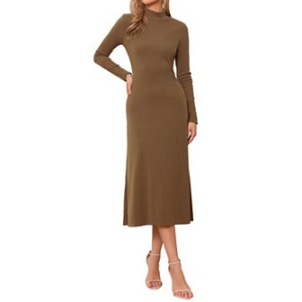 Women's Sweater Maxi Dress Turtleneck Casual Basic Long Sleeve Stretch Flowy Ribbed Knit Long Dress