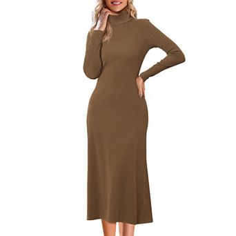 Women's Sweater Maxi Dress Turtleneck Casual Basic Long Sleeve Stretch Flowy Ribbed Knit Long Dress