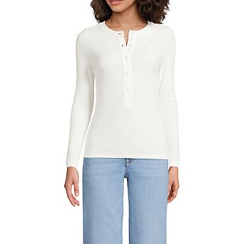 Women's Lands' End Drapey Rib Long Sleeve Henley