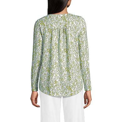 Women's Lands' End Long Sleeve Button V-Neck Tunic Top