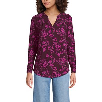 Women's Lands' End Long Sleeve Button V-Neck Tunic Top