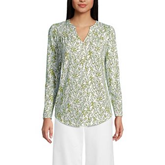 Women's Lands' End Long Sleeve Button V-Neck Tunic Top