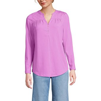 Petite Lands' End Long Sleeve Button V-Neck Tunic Top