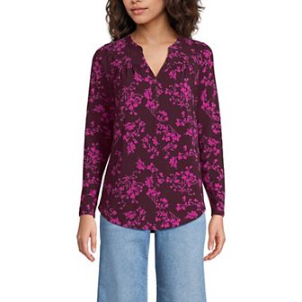Petite Lands' End Long Sleeve Button V-Neck Tunic Top