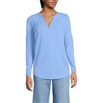 Petite Lands' End Long Sleeve Button V-Neck Tunic Top