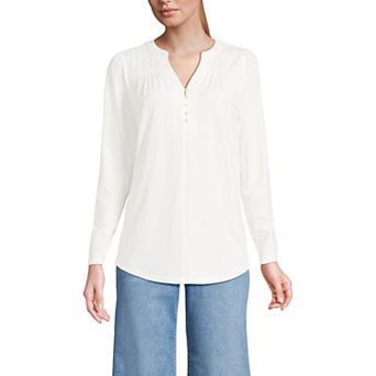 Petite Lands' End Long Sleeve Button V-Neck Tunic Top