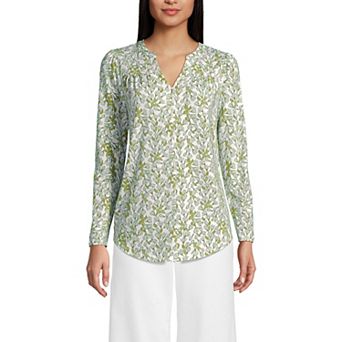 Petite Lands' End Long Sleeve Button V-Neck Tunic Top