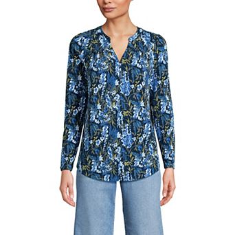 Petite Lands' End Long Sleeve Button V-Neck Tunic Top