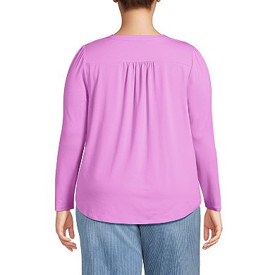 Plus Size Lands' End Long Sleeve Button V-Neck Tunic Top