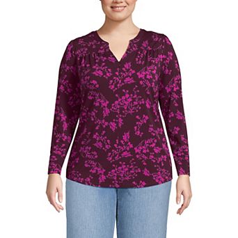 Plus Size Lands' End Long Sleeve Button V-Neck Tunic Top
